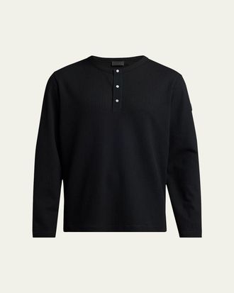 Moncler Mens Waffle Knit Long-Sleeve Henley T-Shirt