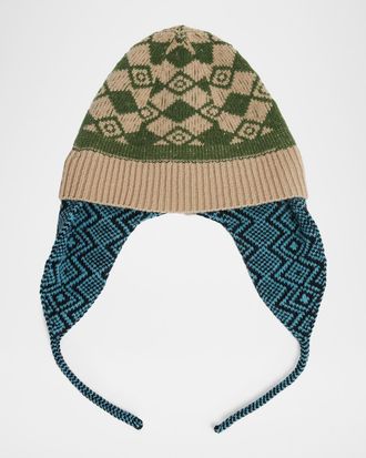 Dries Van Noten Men & apos;s Wool Knit Fair Isle Trapper Beanie Hat