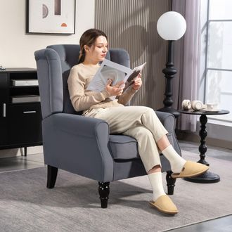 HOMCOM Retro Accent Chair Wingback Armchair with Wood Frame for Living Room in Grey