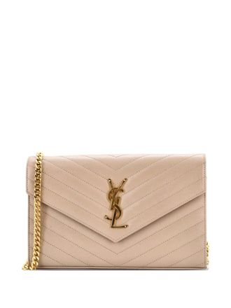 Saint Laurent Classic Monogram Wallet on Chain Matelasse Chevron Leather Medium crossbody bag - women - Calf Leather - One Size - Neutrals