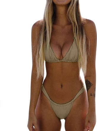 Generic Womens Sexy Brazilian Bikini Sets Two Piece Swimwear Triangle Top Sexy High Cut Thong Bikini Bottom Bikinis Swimsuit Bathing Suit for Beach Pool