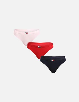 Tommy Hilfiger Womens 3-Pack Heritage Badge Thongs, Red/Pink/Navy - Pink/Pink - Size: 16