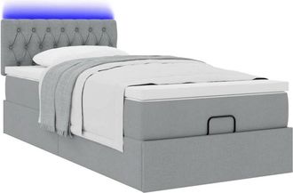 vidaXL Cama Otomana Con Colch&oacute;n Y Led Tela Gris Claro 90x200 Cm Vidaxl