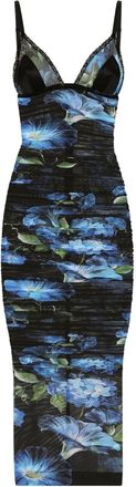 Dolce & Gabbana floral-print V-neck dress - women - Silk/Cotton/Polyamide/Spandex/Elastane - 36 - Black