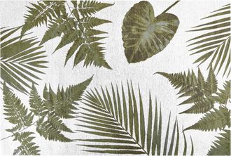 Beliani Alfombra De Algod&oacute;n Verde Blanco Crema 200 X 300 Cm Patr&oacute;n Hojas Retro Barzah