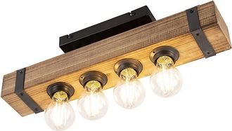 QAZQA Qazqa - Industrial Plaf&oacute;n Industrial Inteligente De Madera Con Acero Incl. 4 Wifi A60 - Reena /acero Alargada Adecuado Para Led Max. 4 X 4.9 Watt
