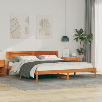 Berkfield Home with LED Strip Lights with Headboard Brown 200 x 200 cm Solid wood