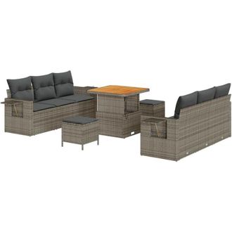vidaXL Conjunto De Sof&aacute; De Jard&iacute;n Con Coj&iacute;n Manual 9 Pcs Gris Vidaxl