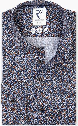 R2 Mens R2 Long Sleeved Cut Away Collar Pattered Shirt Multip-Coloured - Size: 44/46