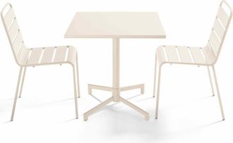 Oviala Mesa y 2 sillas de jard&iacute;n de metal de 70 cm en marfil