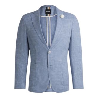 HUGO BOSS Jassen, Heren, Blauw, L, Moderne Slim Fit Blazer met Micro Patroon