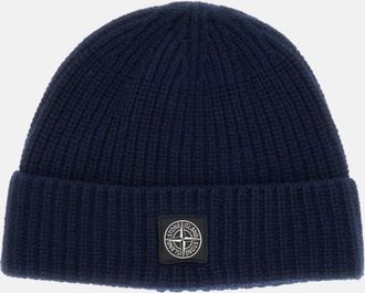 Stone Island Dark Blue Logo Patch Beanie Hat