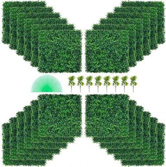 OEM K&uuml;nstliche Pflanzenwand 24 Stk. Sichtschutz Hecke K&uuml;nstlich Gr&uuml;n, K&uuml;nstliche Buchsbaumplatte Pe, Sichtschutz Kunstpflanzen 50 X 50 Cm Sichtschutzhecke