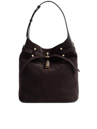 Borbonese Medium-Sized Bucket Bag in Soft Suede with Gold Accents