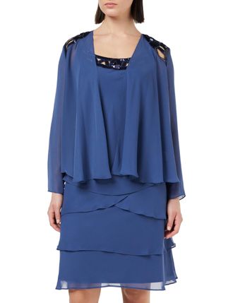 Gina Bacconi Embellished Tiered Sequin Jacket Dress, Wedgewood, 16