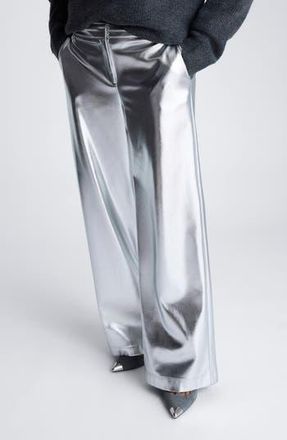 Kenneth Cole Metallic High Waist Wide Leg Pants in Silver at Nordstrom Rack, Size 8