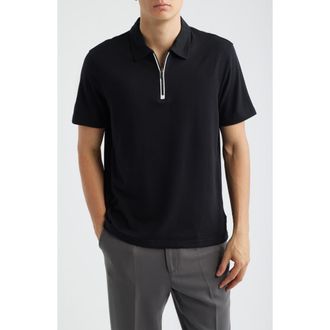 Bugatchi Quarter Zip Polo in Black at Nordstrom, Size Xx-Large