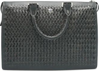 Lardini Tardini woven leather business bag - women - Grained Leather/Alligator Leather - One Size - Black