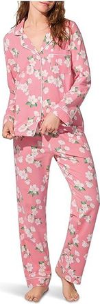 Bedhead Pajamas Long Sleeve Classic Stretch Jersey Pj Set Womens Pajama Sets Pink Magnolias : LG (US 12-14), Cotton/Elastane