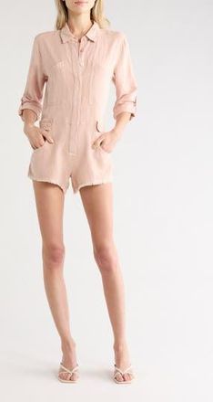 Young Fabulous & Broke River Long Sleeve Raw Edge Linen Blend Romper in Pink Clay Pigment at Nordstrom Rack, Size X-Small