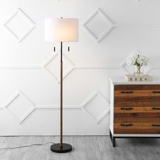 Jonathan Y Designs Maude Rustic Farmhouse Iron Candlestick Pull Chains LED Floor Lamp in Brown Wood Finish/black at Nordstrom