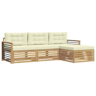 vidaXL Conjunto De Sof&aacute;s De Exterior 4 Pcs Blanco Y Crema Poli&eacute;ster Vidaxl