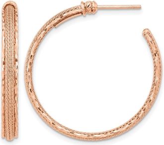 Diamond2Deal 14K Gold Diamond-cut and Textured Round Hoop Earrings