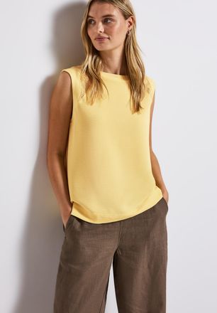 Street One Shirttop STREET ONE, Damen, Gr. 36, gelb (buttercream gelb), Web, Obermaterial: 95% Viskose, 5% Elasthan, unifarben, h&uuml;ftbedeckend, Rundhals, Tops Shi