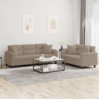 vidaXL Juego De Sof&aacute;s Con Cojines 2 Piezas Tela Microfibra Gris Taupe Vidaxl