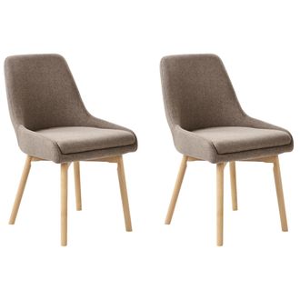 Beliani Conjunto De 2 Sillas De Comedor Tela De Poli&eacute;ster Con Patas De Madera Maciza Clara Asiento Acolchado Marr&oacute;n Melfort