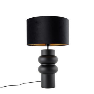 QAZQA Dise&ntilde;o L&aacute;mpara De Mesa De Dise&ntilde;o Con Pantalla De Terciopelo Negro Con Dorado 35 Cm - Alisia Cer&aacute;mica /terciopelo Redonda Adecuado Para Led Max. 1 X 40