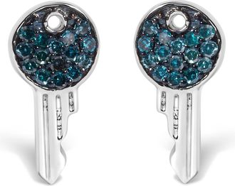 House of Brilliance Sterling Silver 1/6 Cttw Blue Diamond Key Motif Stud Earrings