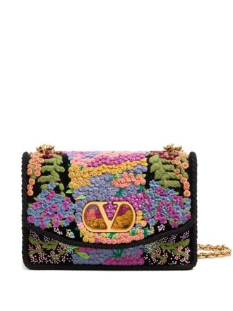 Valentino Garavani floral embroidered mini shoulder bag - Black