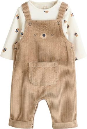 Next Bear Long Sleeve Bodysuit & Corduroy Overalls Set in Brown at Nordstrom, Size 12-18M
