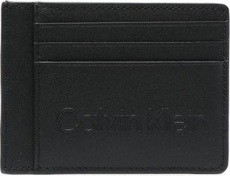 Calvin Klein logo embossed leather cardholder - men - Calf Leather - One Size - Black