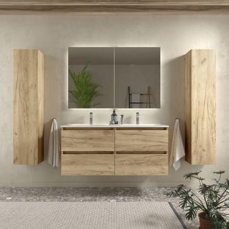 Cygnus Bath Mueble De Ba&ntilde;o Bequia 120 Cm Roble Con Lavabo De Porcelana
