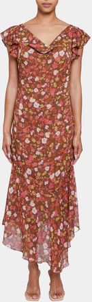 Santorelli LAUREL Flutter Cap Sleeve Midi Dress in Floral Crinkle Georgette with Lurex in Poppy Multi at Nordstrom, Size 4