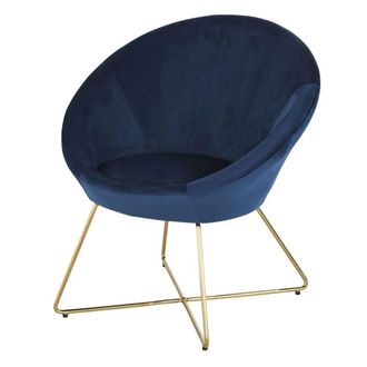 Maisons du monde Sill&oacute;n de terciopelo azul con patas de acero