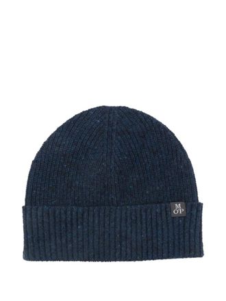 Marc O'Polo ribbed logo-patch hat - men - RWS Wool/Viscose/Polyamide - One Size - Blue