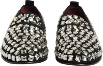 Dolce & Gabbana Black Suede Crystals Loafers Men Dress Mens Shoes (Pre-Owned)
