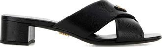 Prada Criss leren sandalen met gekruiste hak - Zwart