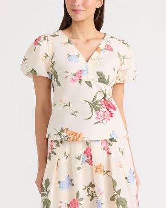 Ellen Tracy Womens Poplin Top with Balloon Sleeve