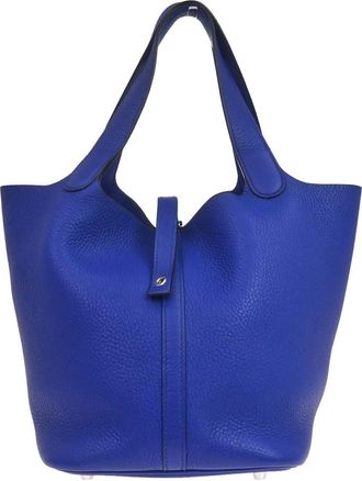 Herm&egrave;s Picotin Lock Clemence Blue Leather Handbag (Pre-Owned)