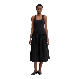 Stine Goya Midi Jurk - Dames - Casual kleedjes - Zwart - M - Katoen - Kleedjes