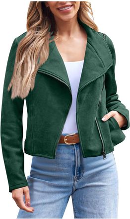 Generic womens jackets Womens Suede Jacket Lapel Open Front Faux Leather Jackets Oversize Casual Zipper Long Sleeve Cropped Coat UK Fashion Y2K Streetwear Fal