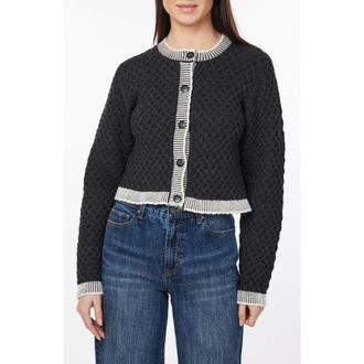 Habitual Crewneck Crop Cardigan in Heathered Black Combo at Nordstrom, Size Small