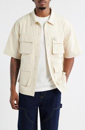 Criminal Damage Patterson Short Sleeve Cotton Button-Up Utility Shirt in Ecru at Nordstrom Rack, Size X-Large