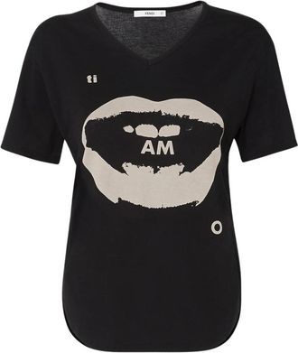 Fendi T-shirt - Dames - T-shirts - Zwart - L - Katoen - Tops