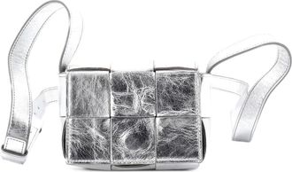 Bottega Veneta Borsa a tracolla Candy Cassette in pelle con motivo Maxi Intrecciato - Argento