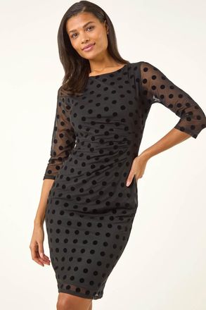 Roman Polka Dot Ruched Stretch Dress
